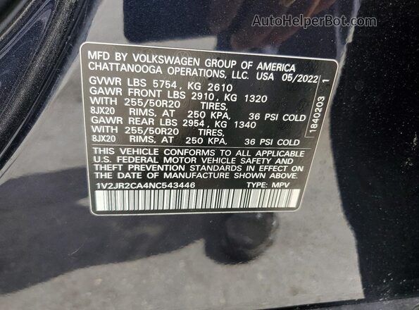 1V2JR2CA4NC543446 2022 VOLKSWAGEN ATLAS Black Вид підкапотного простору