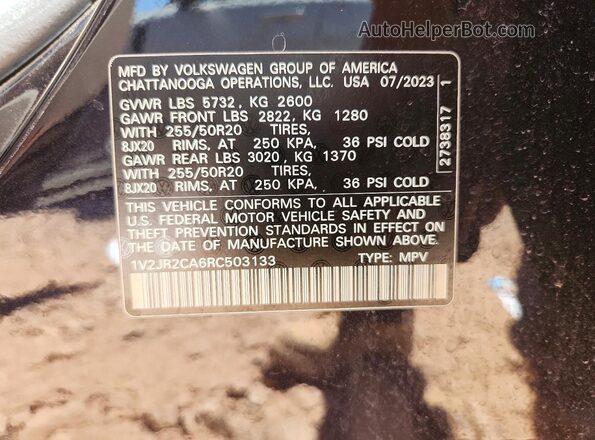 1V2JR2CA6RC503133 2024 VOLKSWAGEN ATLAS Black Vista de la etiqueta del VIN