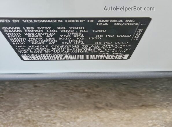 1V2JR2CA6RC598325 2024 VOLKSWAGEN ATLAS Белый Панорамный вид салона 360°