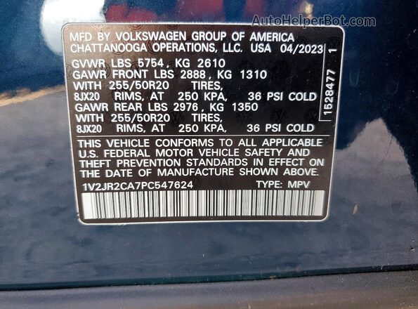 1V2JR2CA7PC547624 2023 VOLKSWAGEN ATLAS Blue სალონის 360-გრადუსიანი ხედი