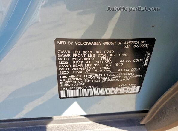 1V2JSPE83SC013783 2025 VOLKSWAGEN ID.4 Charcoal Widok naklejki z numerem VIN