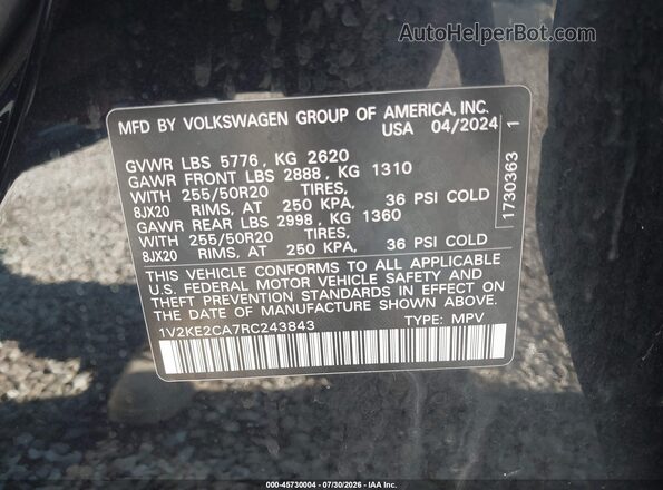 1V2KE2CA7RC243843 2024 VOLKSWAGEN ATLAS Black Engine compartment view