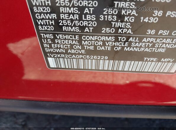 1V2KR2CA0PC526229 2023 VOLKSWAGEN ATLAS Red Շարժիչի բաժամունքի տեսք