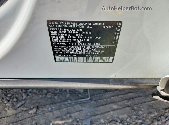 1V2KR2CA3JC532498 2018 VOLKSWAGEN ATLAS White Widok naklejki z numerem VIN