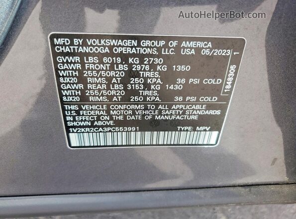 1V2KR2CA3PC553991 2023 VOLKSWAGEN ATLAS Gray Vista interior de 360 grados