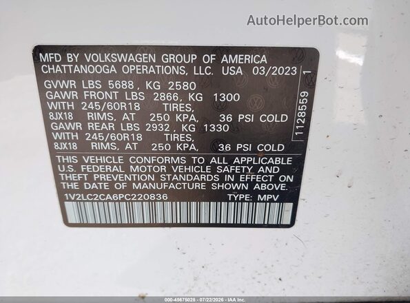 1V2LC2CA6PC220836 2023 VOLKSWAGEN ATLAS White Engine compartment view