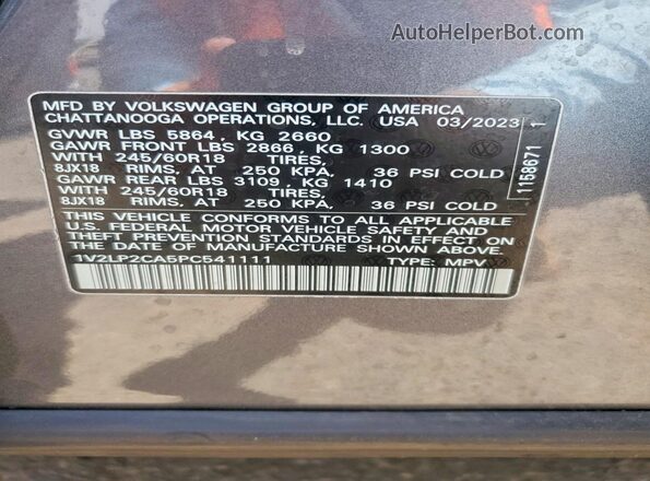 1V2LP2CA5PC541111 2023 VOLKSWAGEN ATLAS Gray 360 interior view