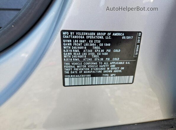 1V2LR2CA6JC501055 2018 VOLKSWAGEN ATLAS Silver Widok komory silnika