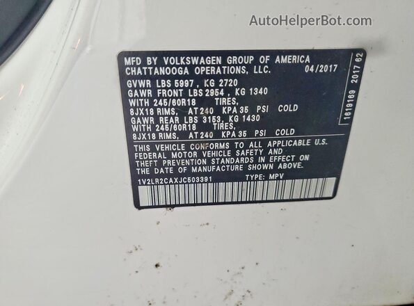 1V2LR2CAXJC503391 2018 VOLKSWAGEN ATLAS White Вид підкапотного простору