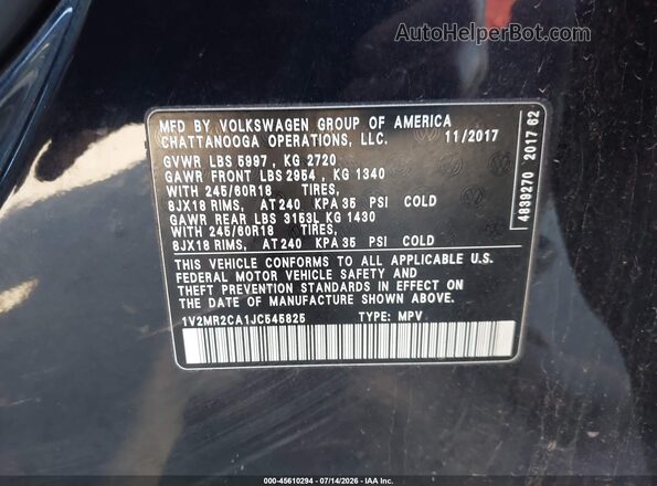 1V2MR2CA1JC545825 2018 VOLKSWAGEN ATLAS Black Vista del compartimento del motor