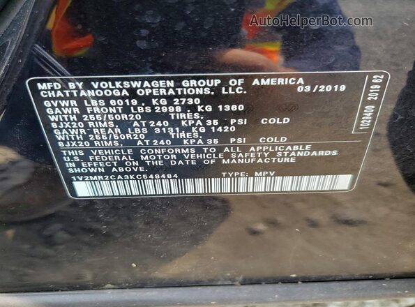 1V2MR2CA3KC548484 2019 VOLKSWAGEN ATLAS Black Widok wnętrza 360 stopni