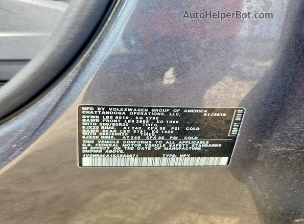 1V2NR2CA1KC532871 2019 VOLKSWAGEN ATLAS Gray სალონის 360-გრადუსიანი ხედი