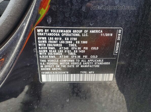 1V2NR2CA2KC520678 2019 VOLKSWAGEN ATLAS Black Vista interior de 360 grados