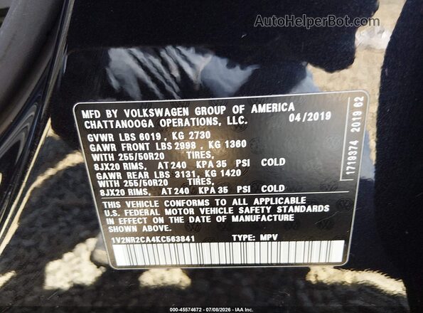 1V2NR2CA4KC563841 2019 VOLKSWAGEN ATLAS Черный Вид подкапотного пространства