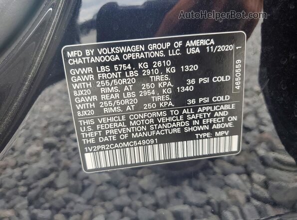 1V2PR2CA0MC549091 2021 VOLKSWAGEN ATLAS Black Vista de la etiqueta del VIN