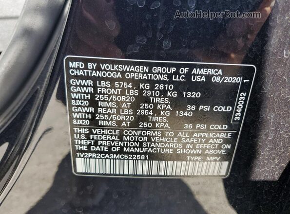 1V2PR2CA3MC522581 2021 VOLKSWAGEN ATLAS Black VIN կոդի պիտակի տեսք