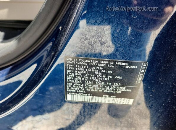 1V2RR2CA1KC605111 2019 VOLKSWAGEN ATLAS Blue Widok naklejki z numerem VIN