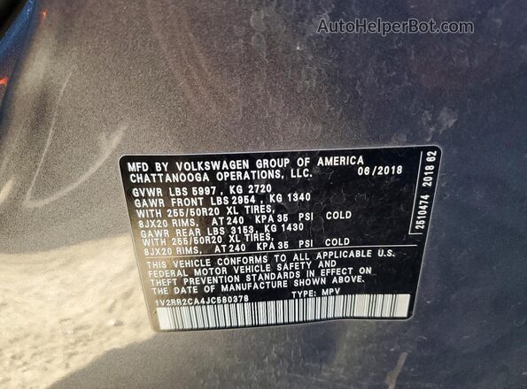1V2RR2CA4JC580378 2018 VOLKSWAGEN ATLAS Gray Vista del compartimento del motor