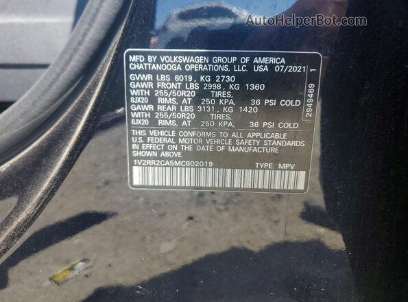 1V2RR2CA5MC602019 2021 VOLKSWAGEN ATLAS Black Widok naklejki z numerem VIN