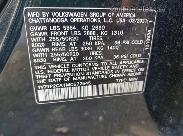 1V2TP2CA1MC572545 2021 VOLKSWAGEN ATLAS Green Սալոնի 360 աստիճան տեսք