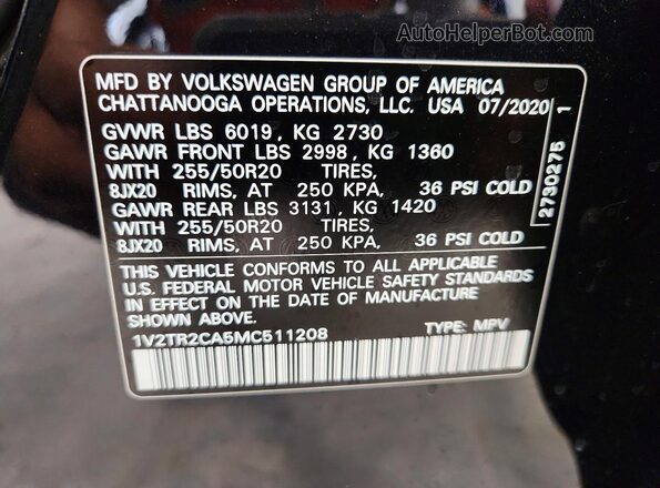 1V2TR2CA5MC511208 2021 VOLKSWAGEN ATLAS Черный Вид подкапотного пространства