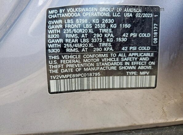 1V2VMPE89PC018795 2023 VOLKSWAGEN ID.4 Silver VIN sticker view