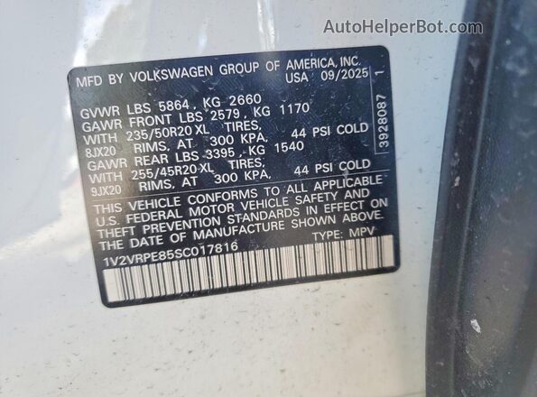 1V2VRPE85SC017816 2025 VOLKSWAGEN ID.4 White Вид підкапотного простору