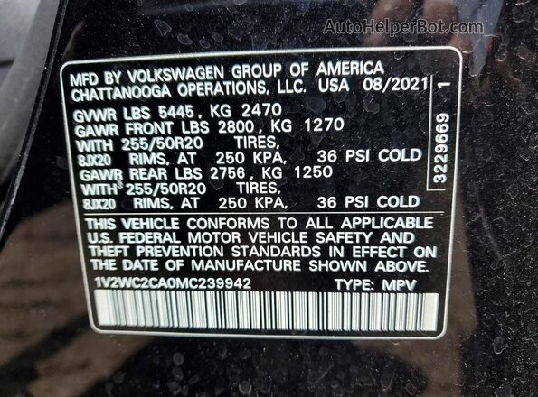 1V2WC2CA0MC239942 2021 VOLKSWAGEN ATLAS Black Widok wnętrza 360 stopni