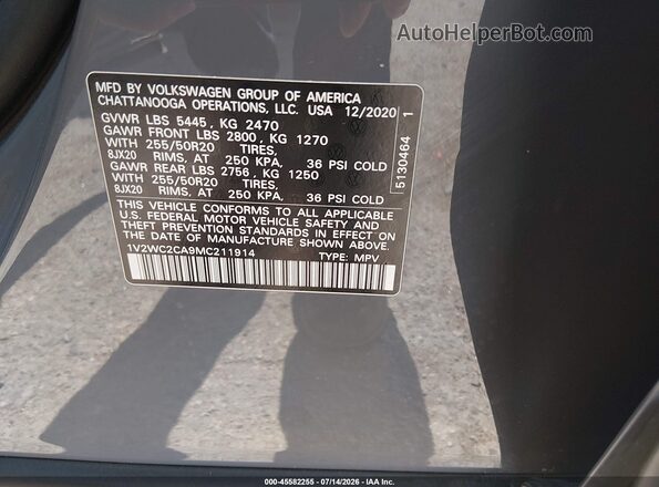 1V2WC2CA9MC211914 2021 VOLKSWAGEN ATLAS Gray ძრავის განყოფილების ხედი
