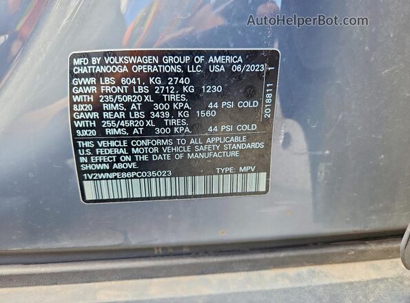 1V2WNPE86PC035023 2023 VOLKSWAGEN ID.4 Gray VIN կոդի պիտակի տեսք