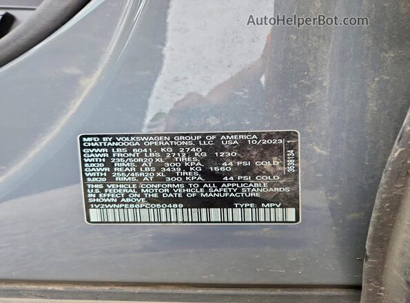 1V2WNPE86PC050489 2023 VOLKSWAGEN ID.4 Gray VIN կոդի պիտակի տեսք