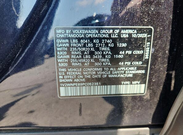1V2WNPE89PC052351 2023 VOLKSWAGEN ID.4 Charcoal VIN կոդի պիտակի տեսք