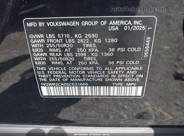 1V2WR2CA0SC531666 2025 VOLKSWAGEN ATLAS Black Շարժիչի բաժամունքի տեսք