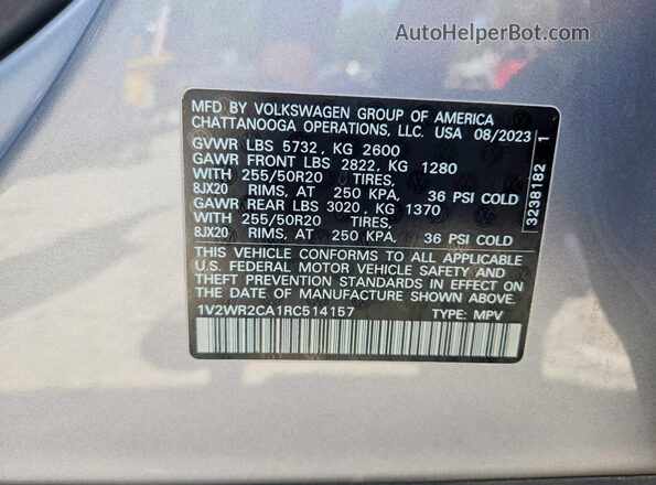 1V2WR2CA1RC514157 2024 VOLKSWAGEN ATLAS Серый Вид наклейки с VIN-кодом