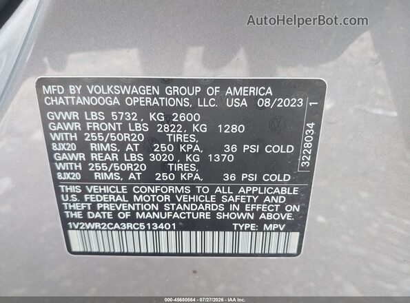 1V2WR2CA3RC513401 2024 VOLKSWAGEN ATLAS Silver Engine compartment view