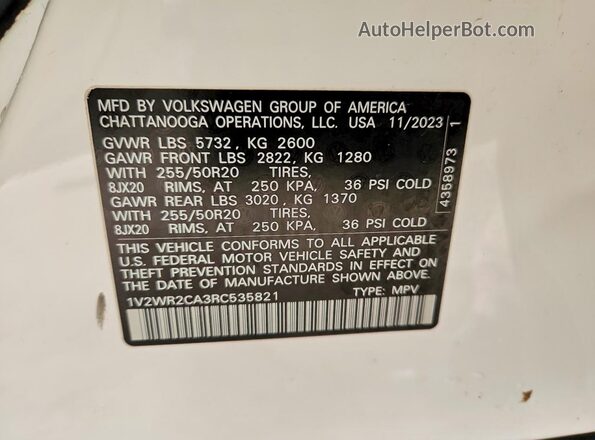 1V2WR2CA3RC535821 2024 VOLKSWAGEN ATLAS Белый Вид наклейки с VIN-кодом