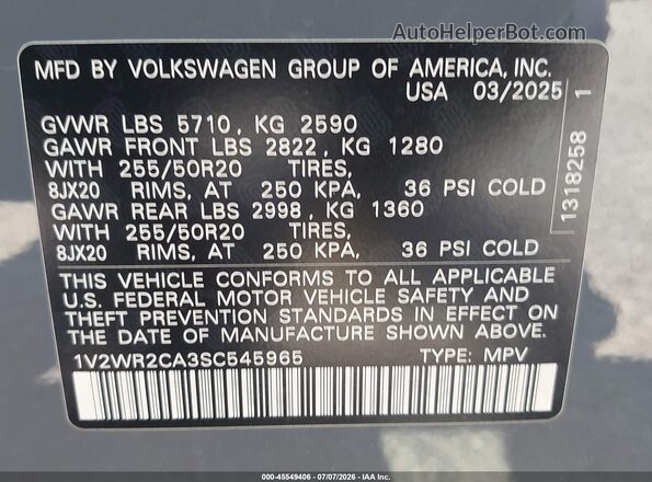 1V2WR2CA3SC545965 2025 VOLKSWAGEN ATLAS Серый Вид подкапотного пространства