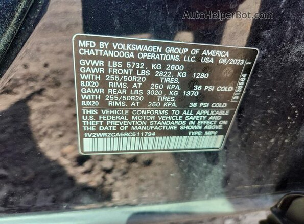 1V2WR2CA5RC511794 2024 VOLKSWAGEN ATLAS Black VIN კოდის სტიკერის ხედი