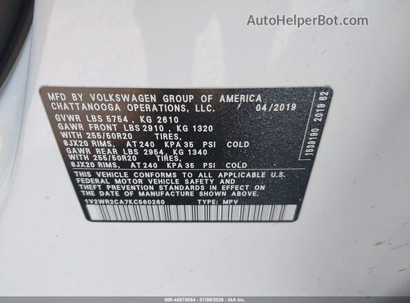 1V2WR2CA7KC560260 2019 VOLKSWAGEN ATLAS White Widok komory silnika