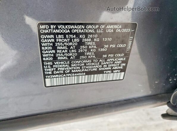1V2WR2CA7PC544504 2023 VOLKSWAGEN ATLAS Gray VIN sticker view