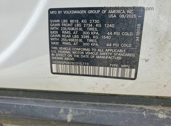 1V2WSPE82SC015773 2025 VOLKSWAGEN ID.4 White Вид наклейки з VIN-кодом