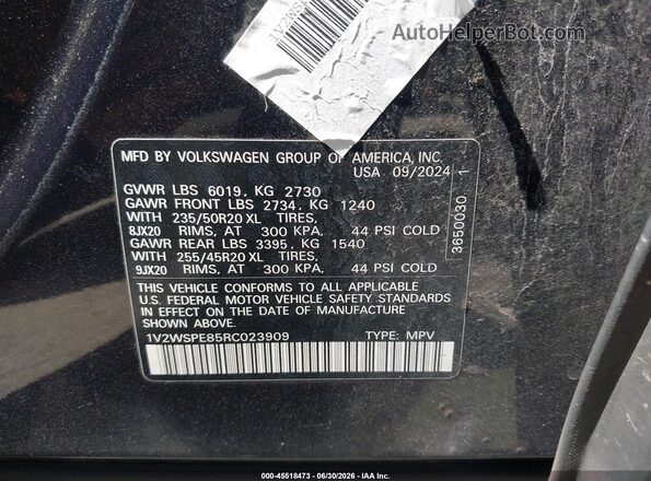 1V2WSPE85RC023909 2024 VOLKSWAGEN ID.4 Черный Вид подкапотного пространства