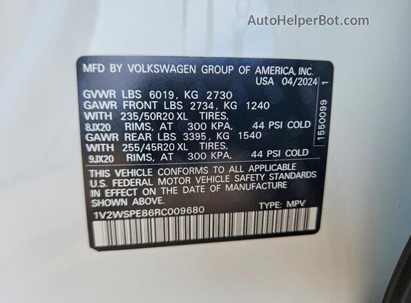 1V2WSPE86RC009680 2024 VOLKSWAGEN ID.4 Белый Вид подкапотного пространства