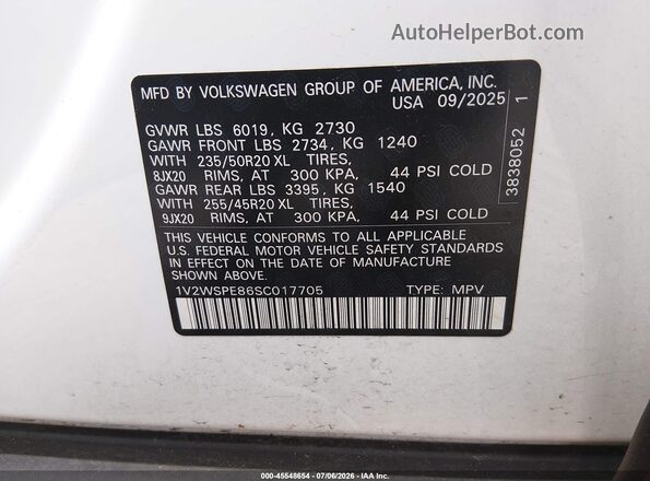 1V2WSPE86SC017705 2025 VOLKSWAGEN ID.4 White Widok komory silnika
