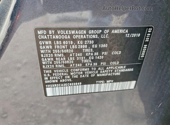 1V2XR2CA2KC623849 2019 VOLKSWAGEN ATLAS Silver Շարժիչի բաժամունքի տեսք