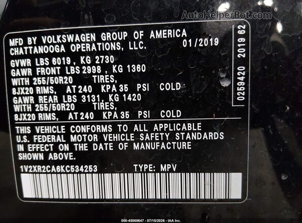 1V2XR2CA6KC534253 2019 VOLKSWAGEN ATLAS Black Vista del compartimento del motor