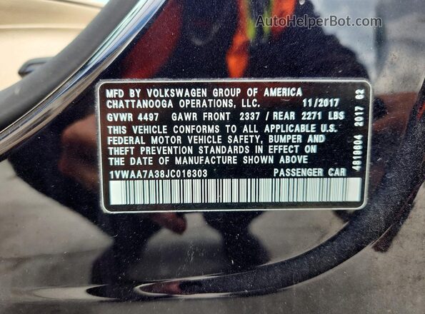 1VWAA7A38JC016303 2018 VOLKSWAGEN PASSAT Черный Вид подкапотного пространства