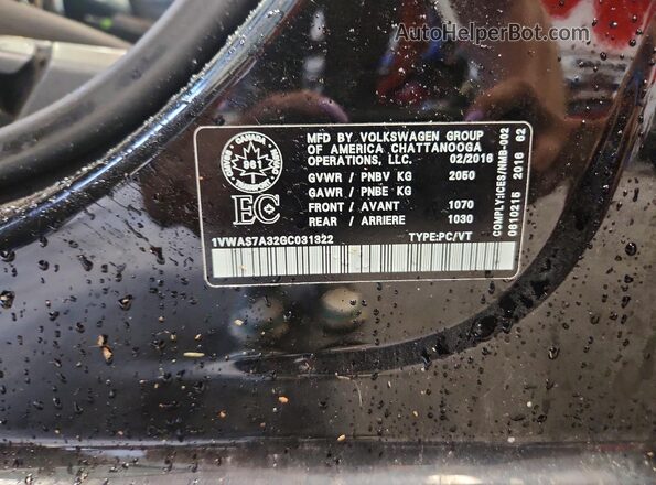1VWAS7A32GC031322 2016 VOLKSWAGEN PASSAT Black Vista del compartimento del motor