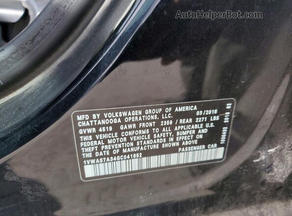 1VWAS7A34GC041852 2016 VOLKSWAGEN PASSAT Black ძრავის განყოფილების ხედი