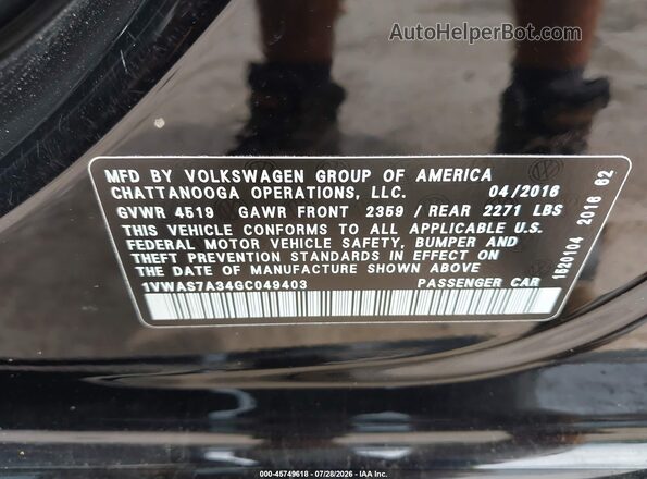 1VWAS7A34GC049403 2016 VOLKSWAGEN PASSAT Black Engine compartment view